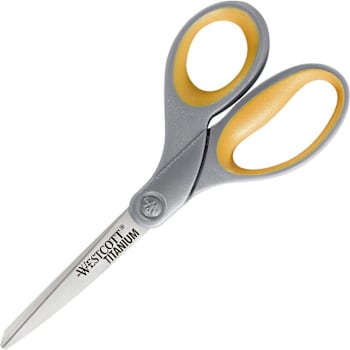 Westcott 8" Titanium Bonded Scissors Straight Tip Gray / Yellow
