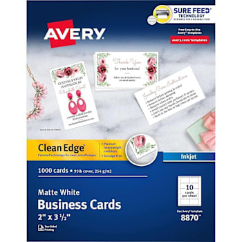 Avery Inkjet Clean Edge Business Card 2" X 3.5" Matte White Package Of 1000