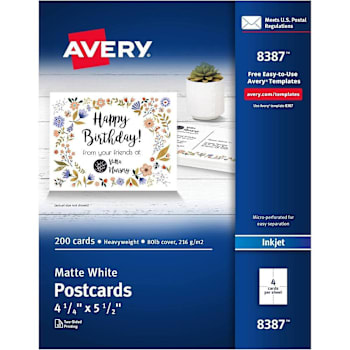 Avery Inkjet Postcard 4.25" X 5.5" Heavyweight Matte White Package Of 200