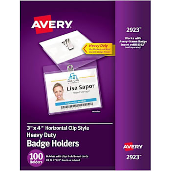 Avery Heavy Duty Badge Holder With Clip 3" X 4" Clear Package Of 100