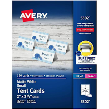 Avery Inkjet/Laser Tent Card 2" X 3.5"  Matte White Package Of 160