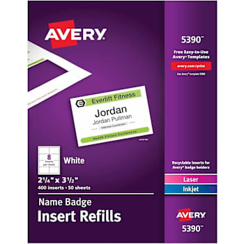 Avery Laser/Inkjet Name Badge Refill 2.25" X 3.5" White Package Of 400