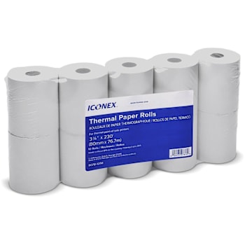 Iconex Thermal Paper Roll 3.125" X 230 Feet White Package Of 10