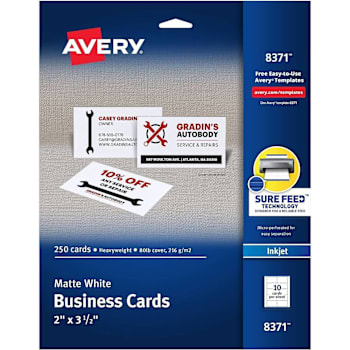 Avery Inkjet Printable Business Card 2" X 3.5" Matte White Package Of 250