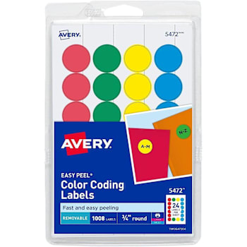 Avery Easy Peel Round Color Coding Labels 0.75" Diameter Package Of 1008