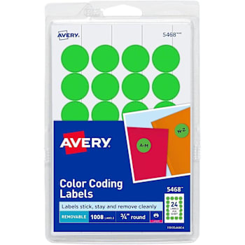 Avery Round Color Coding Labels 0.75" Diameter Neon Green Package Of 1008