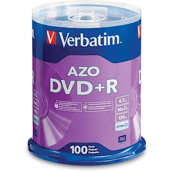 Verbatim Dvd+r Recordable Disc On Spindle 4.70 Gb Package Of 100