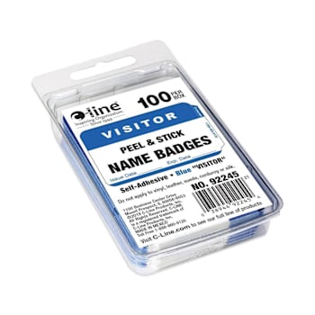 C-Line Peel And Stick Visitor Name Badge 2.25" X 3.5" Blue Package Of 100