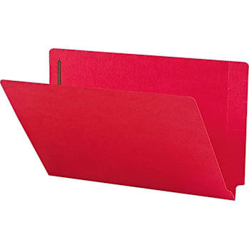 Smead Colored Straight Tab Legal Fastener Folder 8.5" X 14" Red Package Of 50