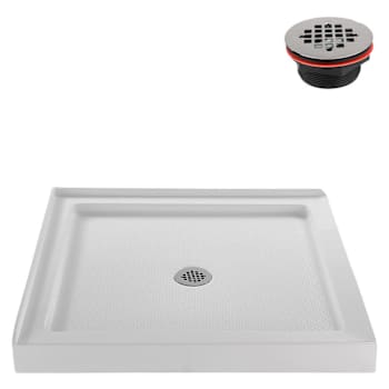 Streamline 36x36" Corner Acrylic Shower Base In Glossy White W/Center Drain