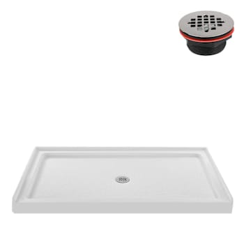 Streamline 60x36" Alcove Acrylic Shower Base In Glossy White W/Center Drain