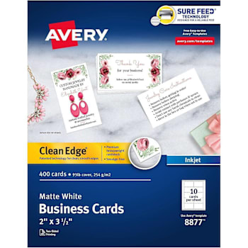 Avery Inkjet Clean Edge Business Card 2" X 3.5" Matte White Package Of 400