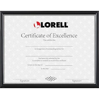 Lorell Certificate Frame Holds 8.5" X 11" Documents Black
