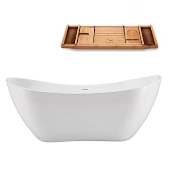 Streamline 71" Soaking Freestanding Tub And Tray W/Internal Drain Polishd Chrome