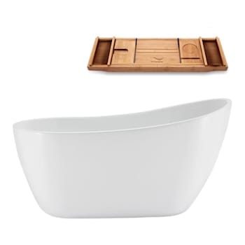 Streamline 55" Soaking Freestanding Tub And Tray W/Internal Drain Brushed Nickel