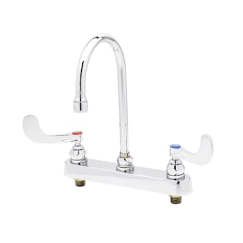 Image for T&S Brass And Bronze 8"C/C Deck Mnt Workboard Faucet 4" Handles Swivel Gooseneck from HD Supply