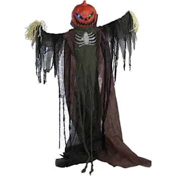 Haunted Hill Farm 6'6" Poseable Pumpkin Scarecrow With Lights And Sound