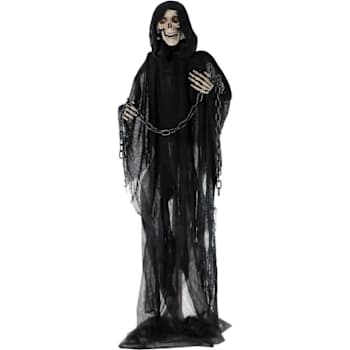 Haunted Hill Farm 5'5" Animatronic Grim Reaper With Chain And Rotating Head