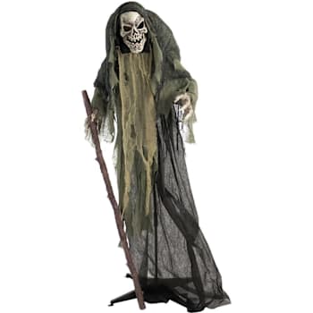 Image for Haunted Hill Farm 5'2" Animatronic Skeleton Reaper Holding Staff With Lights from HD Supply