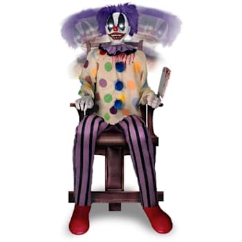 Haunted Hill Farm 37" Motion-Activated Sitting Thrashing Clown With Meat Cleaver