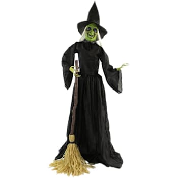 Haunted Hill Farm 6' Poseable Animatronic Witch With Broomstick