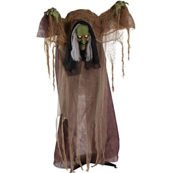 Haunted Hill Farm 4'9" Animatronic Talking Hunchback Swamp Witch With Lights