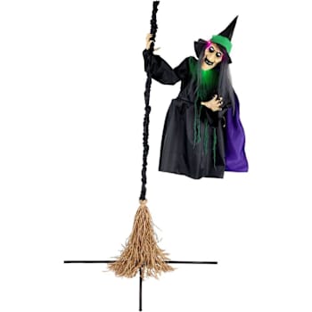 Haunted Hill Farm 6' Touch-Activated Mounted Flying Witch