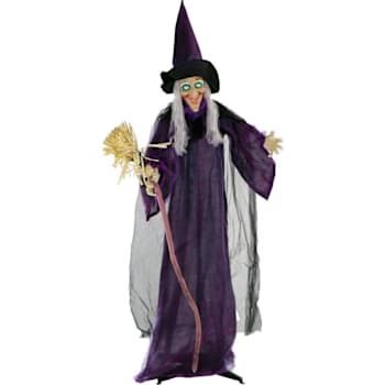 Haunted Hill Farm 6' Animatronic Witch With Broomstick, Lights And Sound