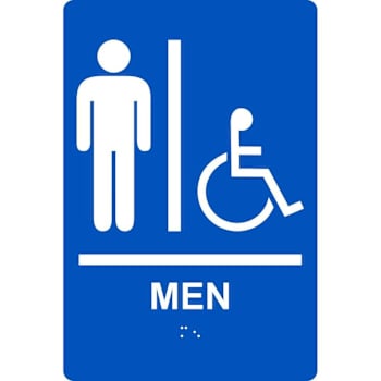 Accuform 9x6 Acrylic Men Handicap Symbol ADA Braille Sign Blue