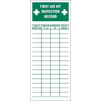Accuform Safety Label First Aid Kit Inspection Record 5" X 2" Package Of 5