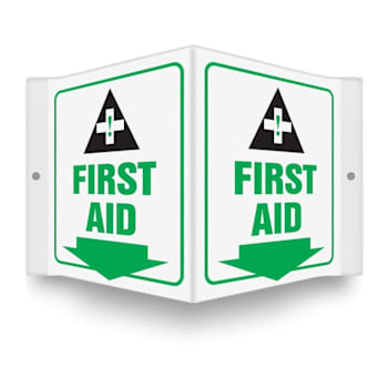 Accuform 3d Projection Sign First Aid Down Arrow Graphic 6" X 5" Plastic