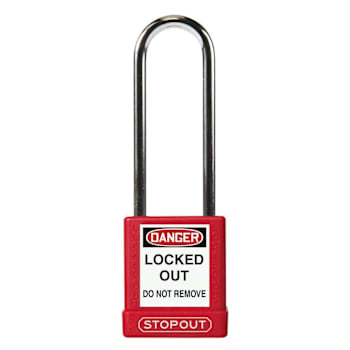 Accuform Stopout® Plastic Body Padlock 1-3/4" X 1-1/2" Body 3" Shackle Red