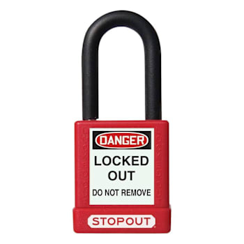 Accuform Stopout® Plastic Body Padlock With Dielectric Polywrap 1.5" Shackle Red