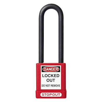 Accuform Stopout® Plastic Body Padlock With Dielectric Poly-Wrap 3" Shackle Red