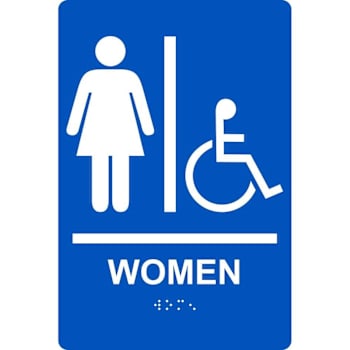 Accuform 9x6 Acrylic Women Handicap Symbol ADA Braille Sign Blue