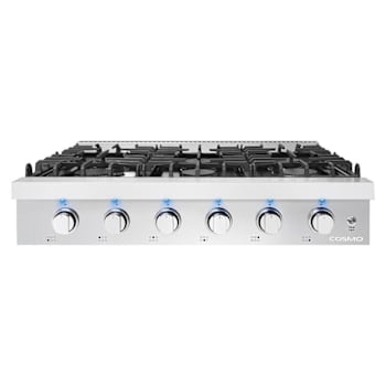 Cosmo 36" Slide-In Gas Cooktop 6 Burners Cast Iron Grates Stainless Steel