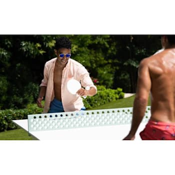 Ledge Lounger™ Table Tennis-Black Table-White Net-White Paddle-Black Accent