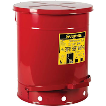 Justrite 14 Gallon Oily Waste Can Hands-Free Self-Closing Cover Red