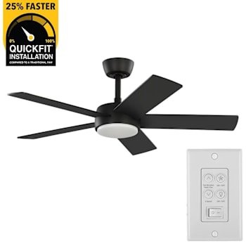 Seasons Brooklyn Black 44 In. Black In 5 Blade LED Fan, Quick Install, Down Rod, Blades Black, Walnut