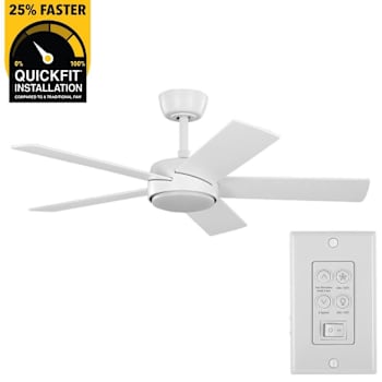 Image for Seasons Brooklyn 44 In. White In 5 Blade LED Fan, Quick Install, Down Rod, Blades White, Oak from HD Supply