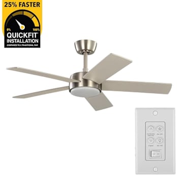 Seasons Brooklyn 44 In. Brushed Nickel In 5 Blade LED Fan, Quick Install, Down Rod, Blades Black, Silver