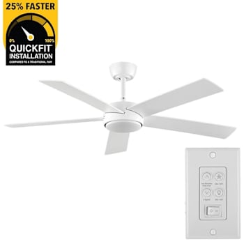 Seasons Brooklyn 52 In. White In 5 Blade LED Fan, Quick Install, Down Rod, Blades White, Oak