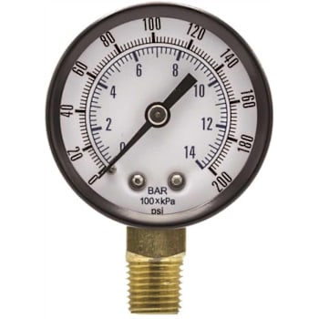 Pic Gauges 100 Series 2 In. Dial 1/4 Npt Lower Mount 200 Psi Utility Accessory