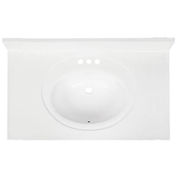 Modular Vanity Tops 37 X 19" Solid White Cultured Marble Vanity Top And Bowl