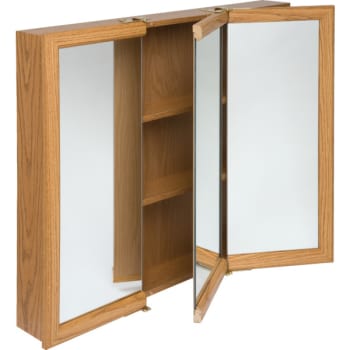 24w X 26 Surface Mount Oak Tri View Wood Mirrored Medicine Cabinet 24w X 26 Surface Mount Oak Tri View Wood Mirrored Medicine Cabinet