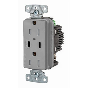 Image for Hubbell 15 Amp USB Duplex Receptacle, Type C Ports, Gray, Package Of 10 from HD Supply