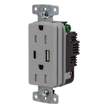 Image for Hubbell PRO 15 Amp USB Duplex Receptacle, Type A / C, Gray, Package Of 10 from HD Supply