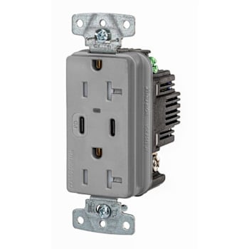 Image for Hubbell 20 Amp USB Duplex Receptacle, Type C Ports, Gray, Package Of 10 from HD Supply