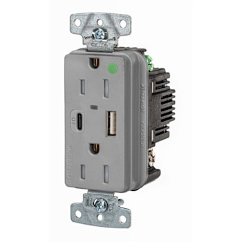 Image for Hubbell 15 Amp Hospital Grade USB Receptacle, Type A / C, Gray, Package Of 10 from HD Supply