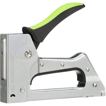 Surebonder Light Duty Staple Gun, Chrome With Black And Green Rubber Handle